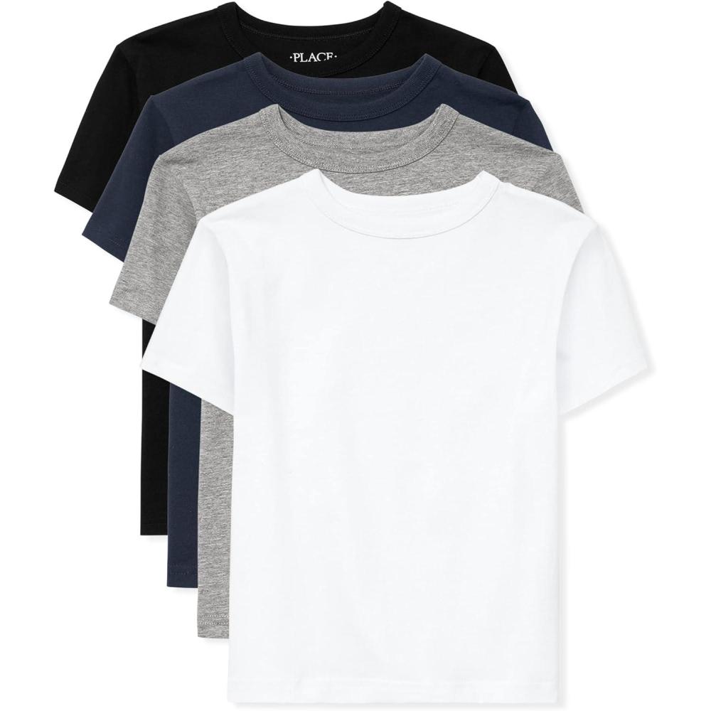 imageThe Childrens Place Boys Basic V Neck TShirt 2 PackBlackNew NavySmokeWhite 4pack