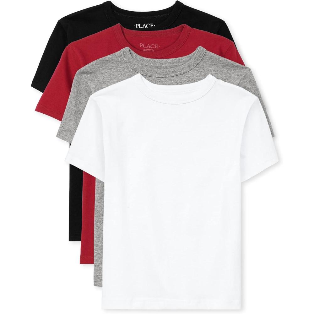 imageThe Childrens Place Boys Basic V Neck TShirt 2 PackBlackRubyH GrayWhite 4pack
