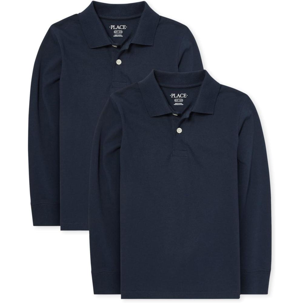 imageThe Childrens Place Boys Long Sleeve Soft Jersey Knit PolomultipacksNautico 2pack