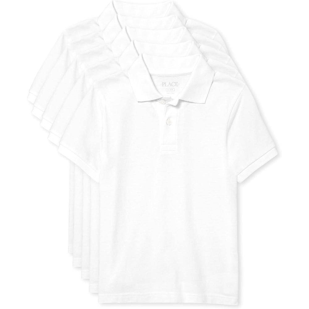 imageThe Childrens Place Boys Short Sleeve Pique PoloWhite 5 PackS 56