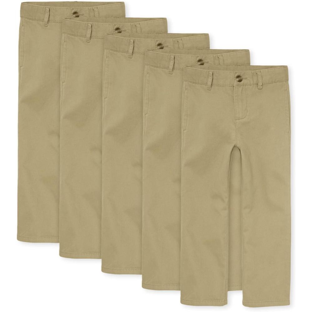 imageThe Childrens Place Boys Stretch Relaxed Straight Chino Pants MultipacksKhaki 5pack