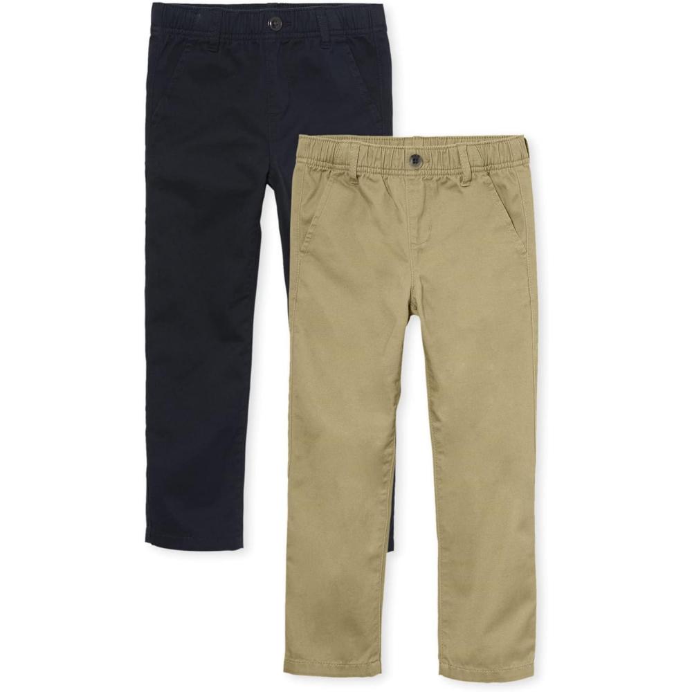 imageThe Childrens Place Boys Stretch Relaxed Straight Chino Pants MultipacksNavyFlax 2pack