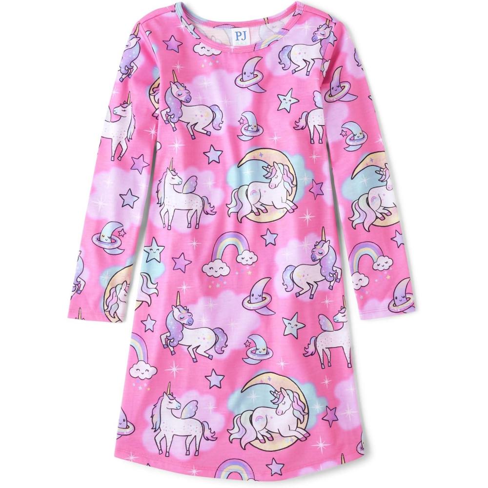 imageThe Childrens Place Girls Long Sleeve NightgownNeon Peony Unicorn