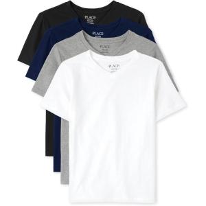 The Children’s Place Boys’ Basic V Neck T-Shirt 2 Pack(Black/Blue/Ht Grey/White Vneck 4-pack)