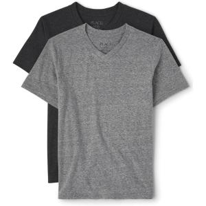 The Children’s Place Boys’ Basic V Neck T-Shirt 2 Pack(Black/Grey 2-pack)