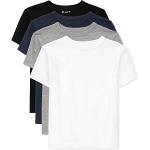 The Children’s Place Boys’ Basic V Neck T-Shirt 2 Pack(Black/New Navy/Smoke/White 4-pack)