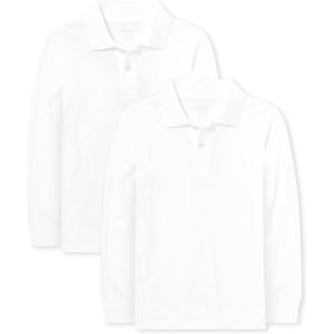 The Children’s Place Boys Long Sleeve Soft Jersey Knit Polo,multipacks(White 2-pack)