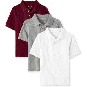 The Children’s Place Boys Short Sleeve Pique Polo, 3 Pack(Redwood/Smoke/White)