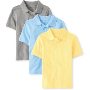 The Children’s Place Boys Short Sleeve Pique Polo, 3 Pack(Yellow/Smoke/Brook)