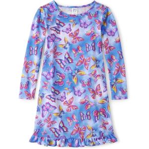The Children’s Place Girls’ Long Sleeve Nightgown(Neon Butterflies)