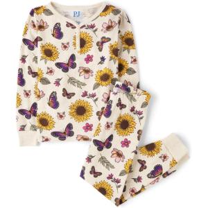 The Children’s Place girls 100% Cotton Long Sleeve Top and Pants, 2 Piece Pajama Set(Sunflower Butterflies)
