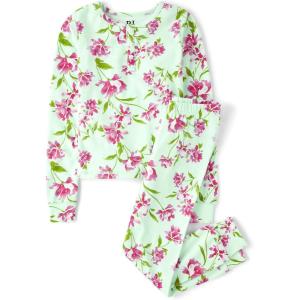 The Children’s Place girls Long Sleeve Top and Pants Snug Fit 100% Cotton 2 Piece Pajama Set(Glade Green)