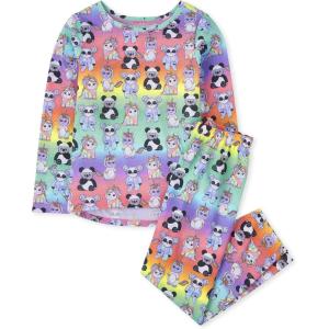 The Children’s Place girls Long Sleeve Top and Pants,2 Piece Pajama Set(Rainbow Squishes)
