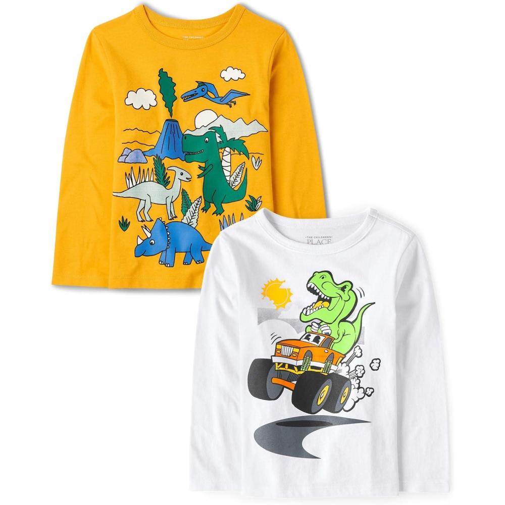 imageBaby Boys and Toddler Boys Long Sleeve Graphic T Shirt 2packDino TruckDino Scene 2pack