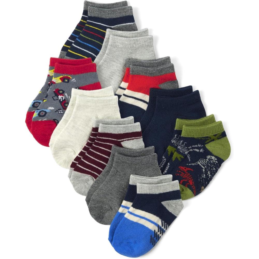imageThe ChildrenS Place BabyBoys And Toddler Boys Ankle SocksDinoCarsStripes 6pack