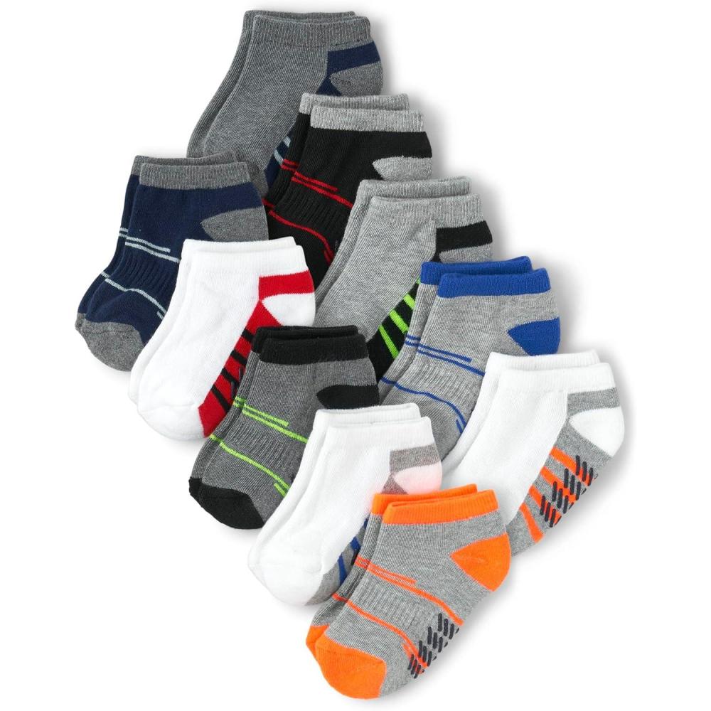 imageThe ChildrenS Place BabyBoys And Toddler Boys Ankle SocksGray Stripe 10pack