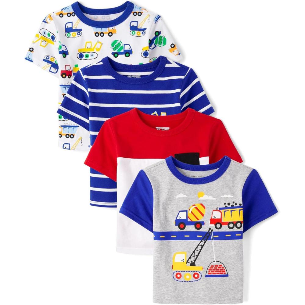 imageThe Childrens Place BabyBoys and Toddler Short Sleeve Crew Neck TeesConstruction 4pack