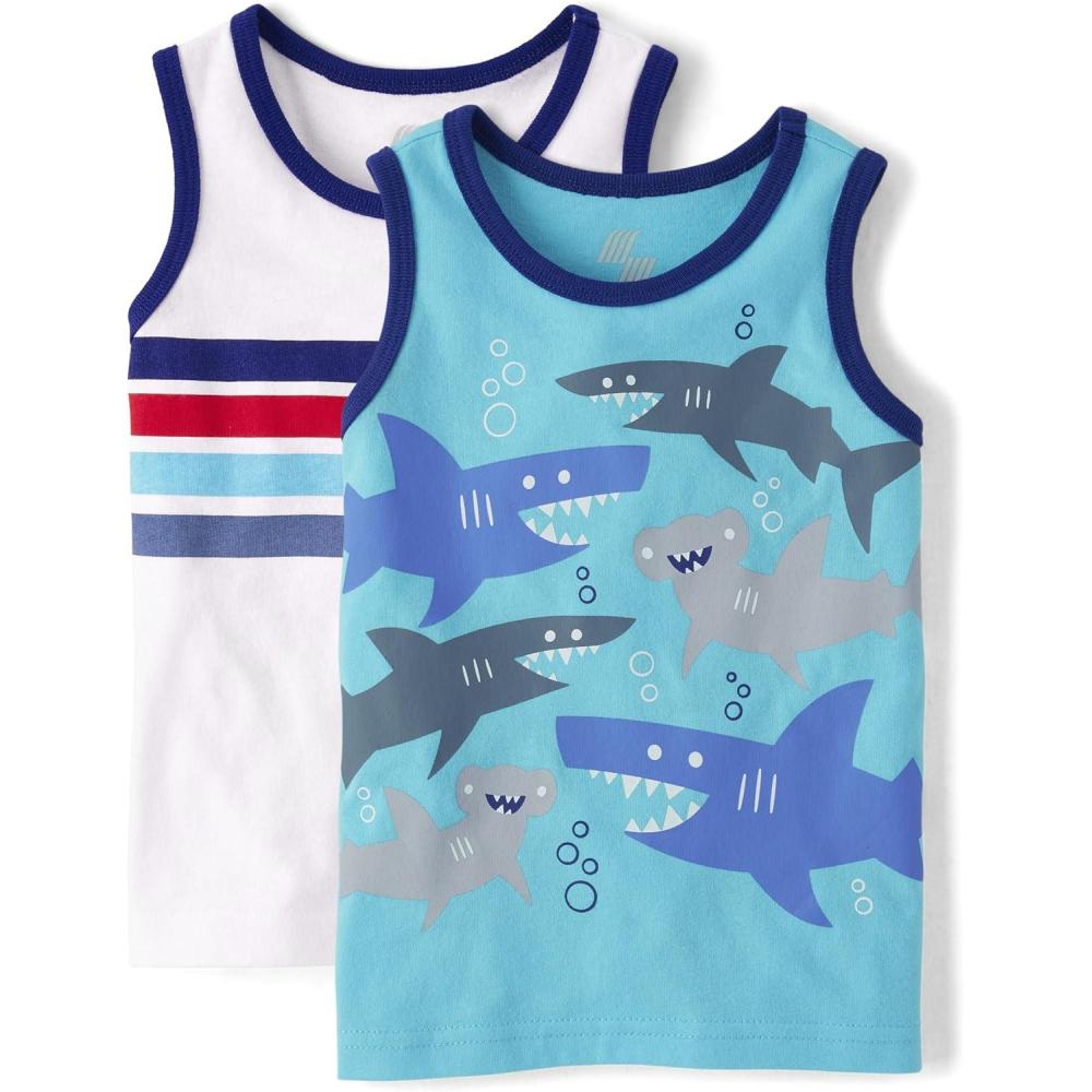 imageThe Childrens Place Boys and Toddler Sleeveless Tank TopStripeShark 2pack