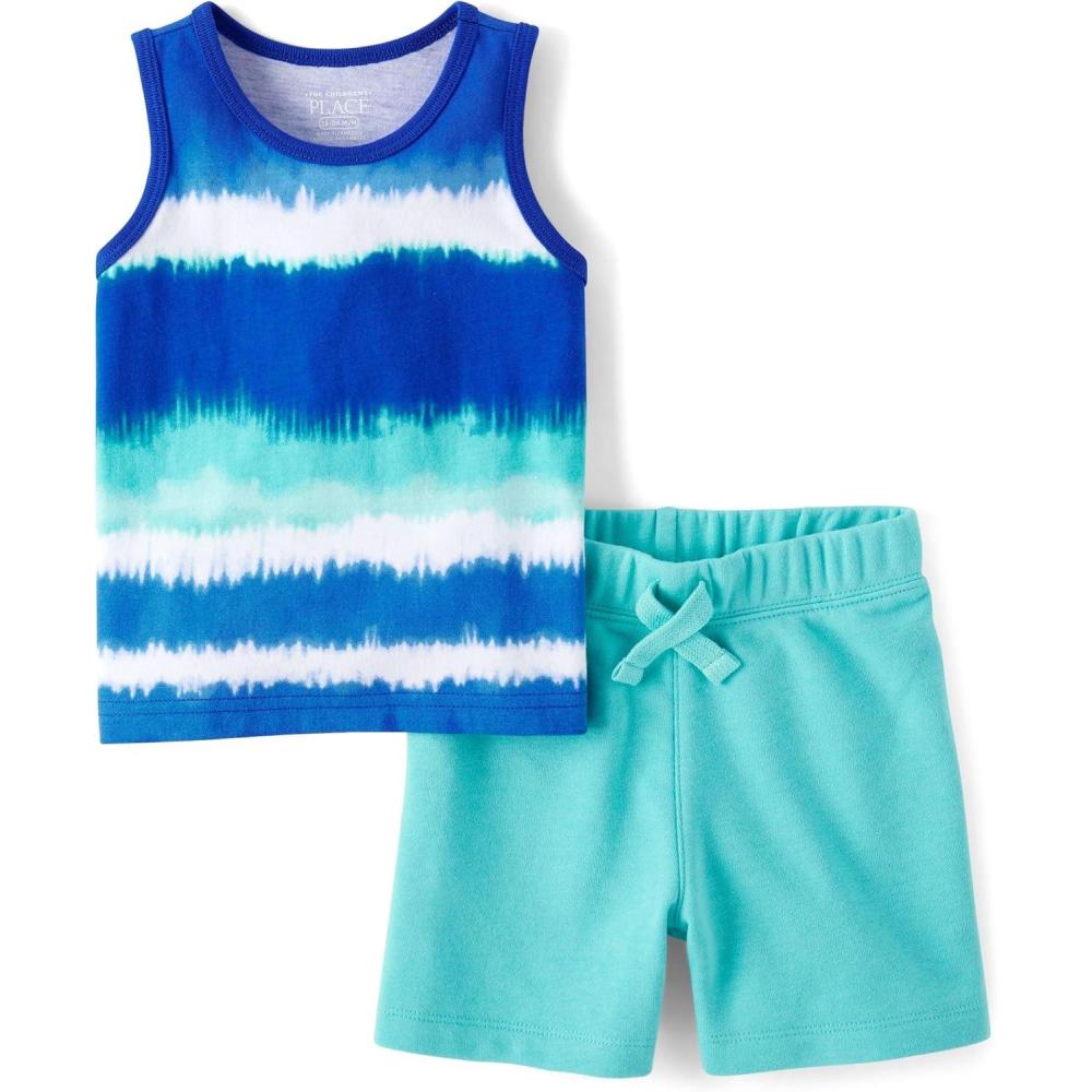 imageThe Childrens Place babyboys And Toddler Tank Top and Shorts 2 Piece OutfitAqua Coral
