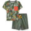 The Children’s Place boys And Toddler Boys Short Sleeve Top and Shorts, 2 Pc Set(Olive Dino Set)