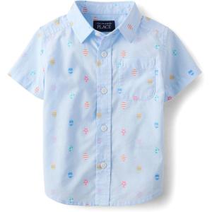 The Children’s Place Boys and Toddler Poplin Short Sleeve Button Down Shirt(Easter Egg Geometric Print)