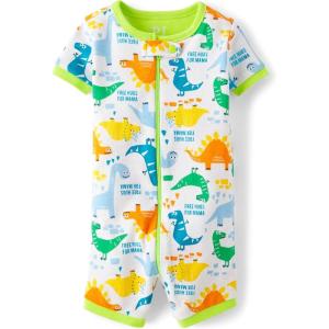 The Children’s Place baby-boys And Toddler Short Sleeve Zip-front One Piece Footless Pajama Snug Fit 100% Cotton(Blue Green Dino)