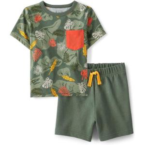 The Children’s Place boys And Toddler Boys Short Sleeve Top and Shorts, 2 Pc Set(Olive Dino Set)