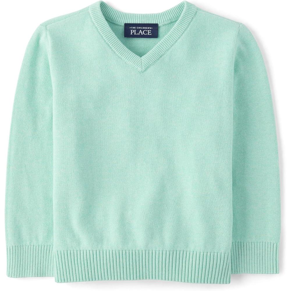 imageThe Childrens Place BabyBoys and Toddler Long Sleeve VNeck Pullover SweaterWhirlwind Blue Vneck