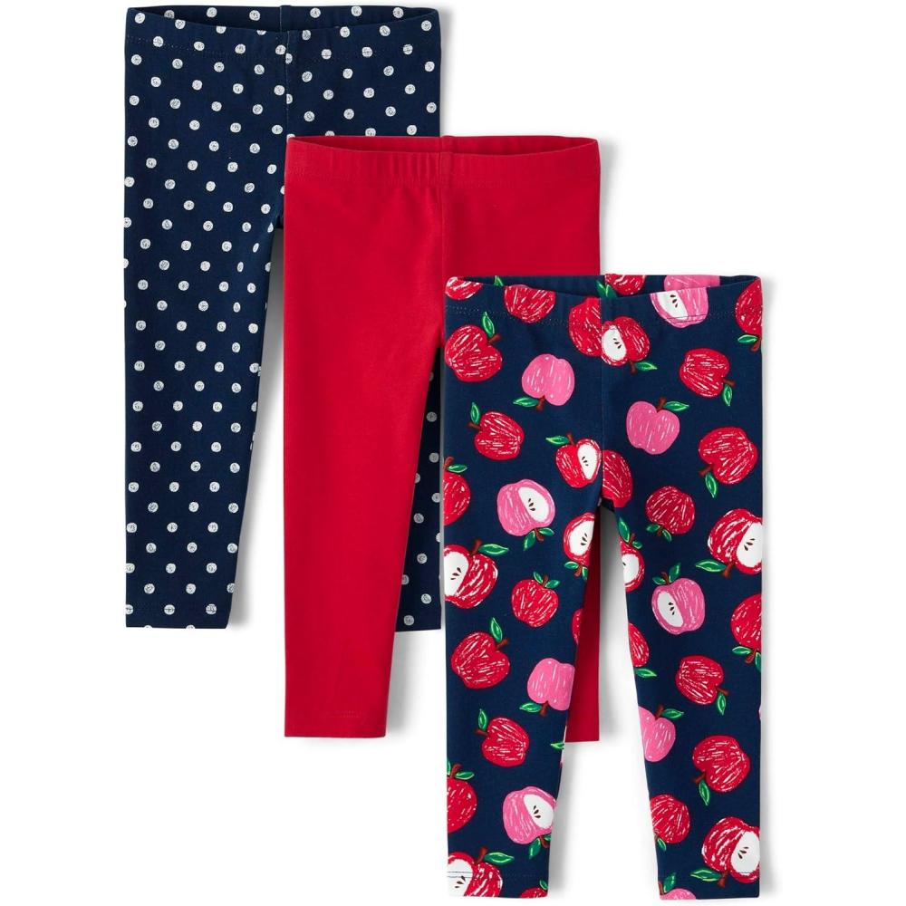 imageThe Childrens Place BabyGirls and Toddler Printed Leggings MultipacksApplesRedBlue Dot 3pack