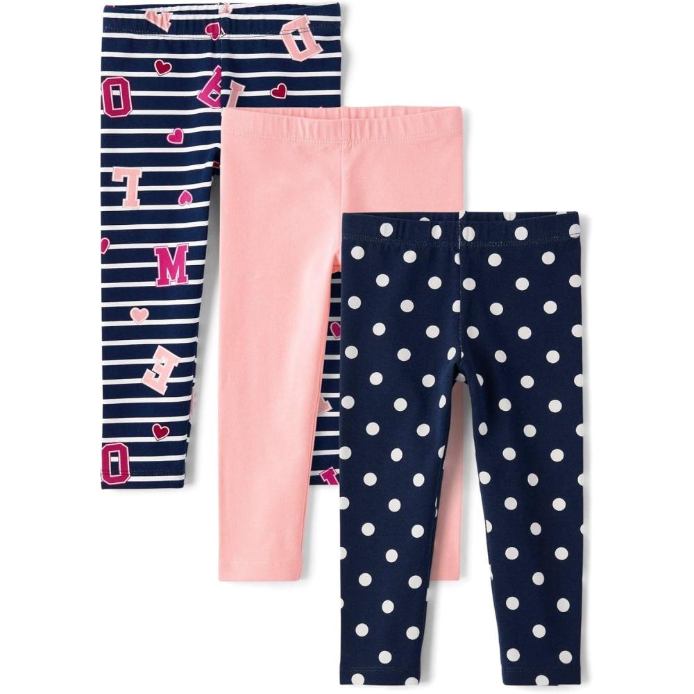 imageThe Childrens Place BabyGirls and Toddler Printed Leggings MultipacksVaristy LettersPinkTidal Dot 3pack