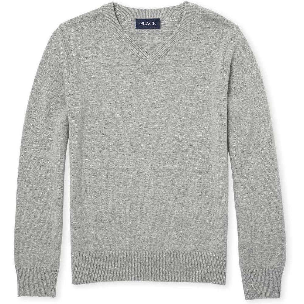 imageThe Childrens Place Boys Long Sleeve VNeck Pullover SweaterLt Grey Single