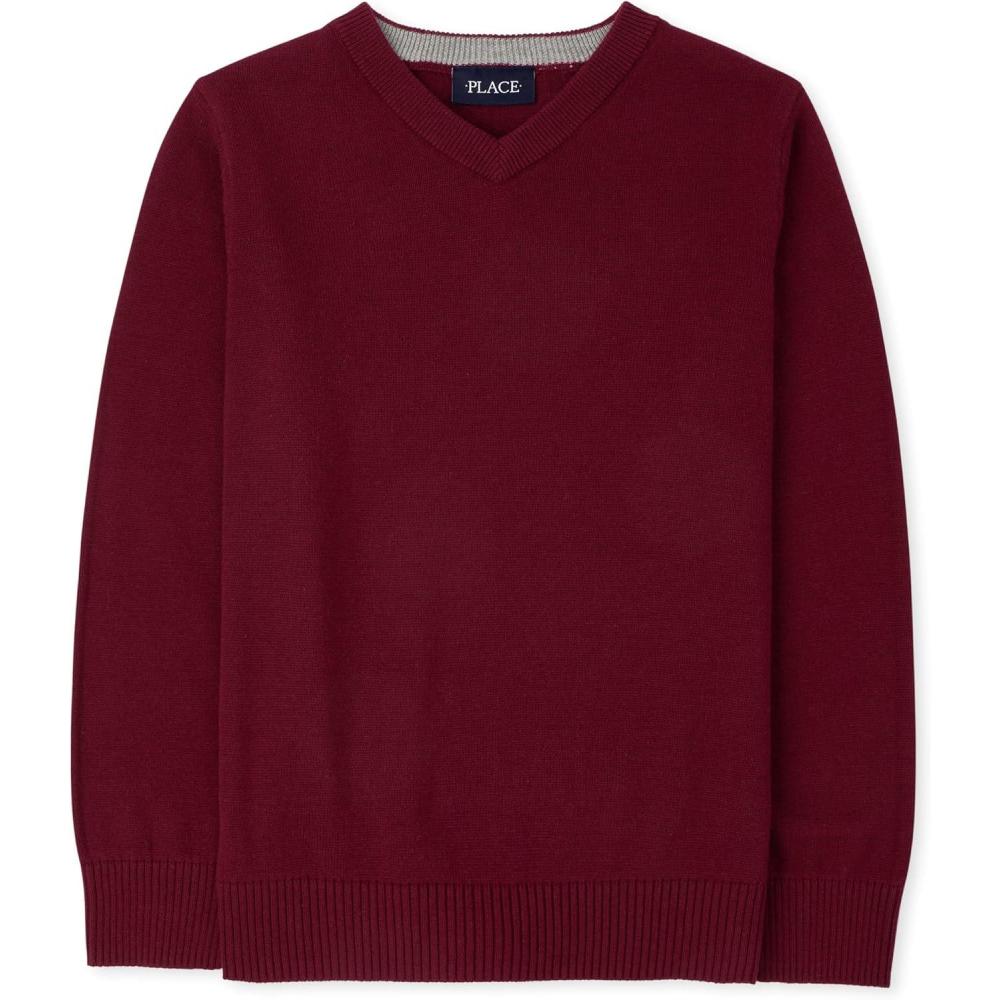 imageThe Childrens Place Boys Long Sleeve VNeck Pullover SweaterRedwood