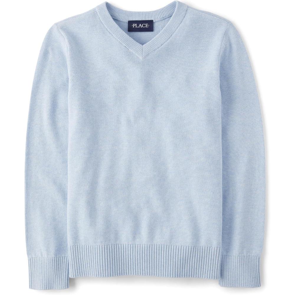 imageThe Childrens Place Boys Long Sleeve VNeck Pullover SweaterWhirlwind Blue