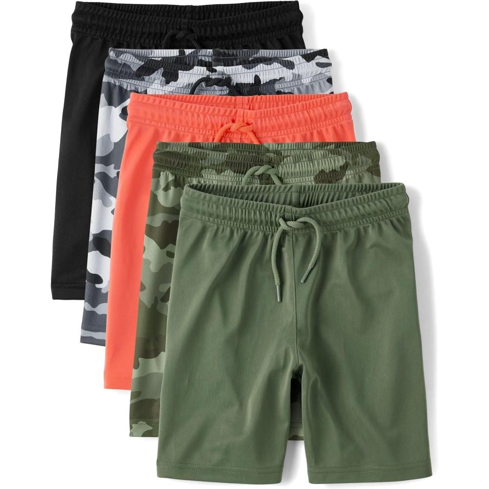 imageThe Childrens Place Boys Performance Basketball Shorts 2 PackCamoSolid 5pack
