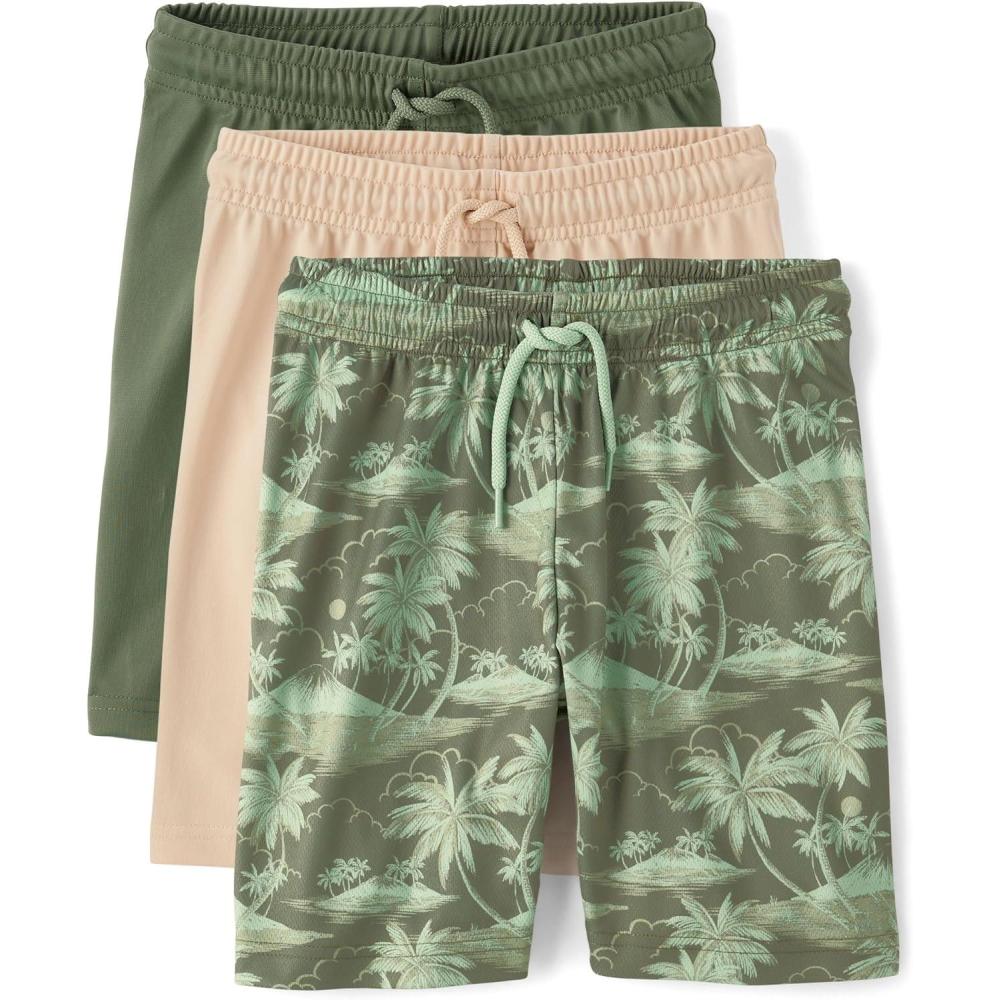 imageThe Childrens Place Boys Performance Basketball Shorts 2 PackTropicalSolid 3pack