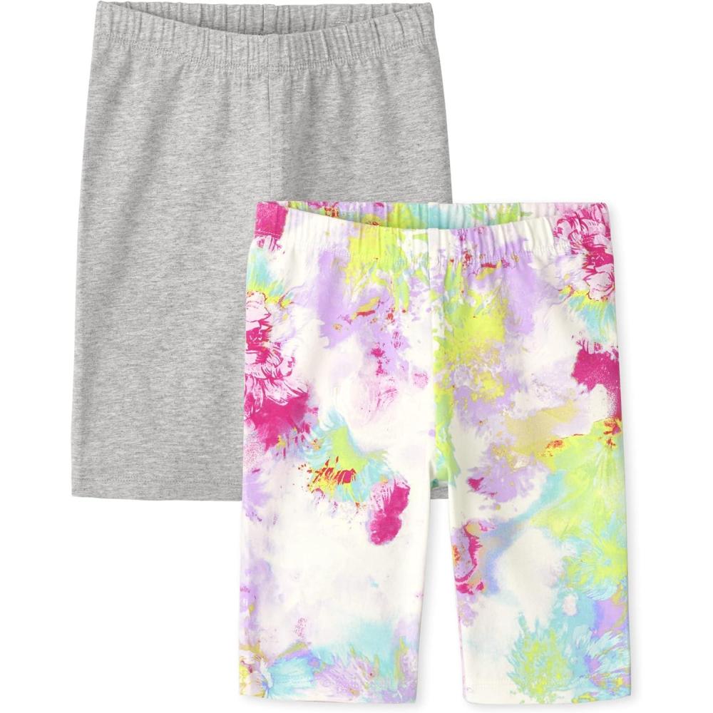 imageThe Childrens Place Girls Solid Bike ShortsBerry Tie DyeGray 2pack
