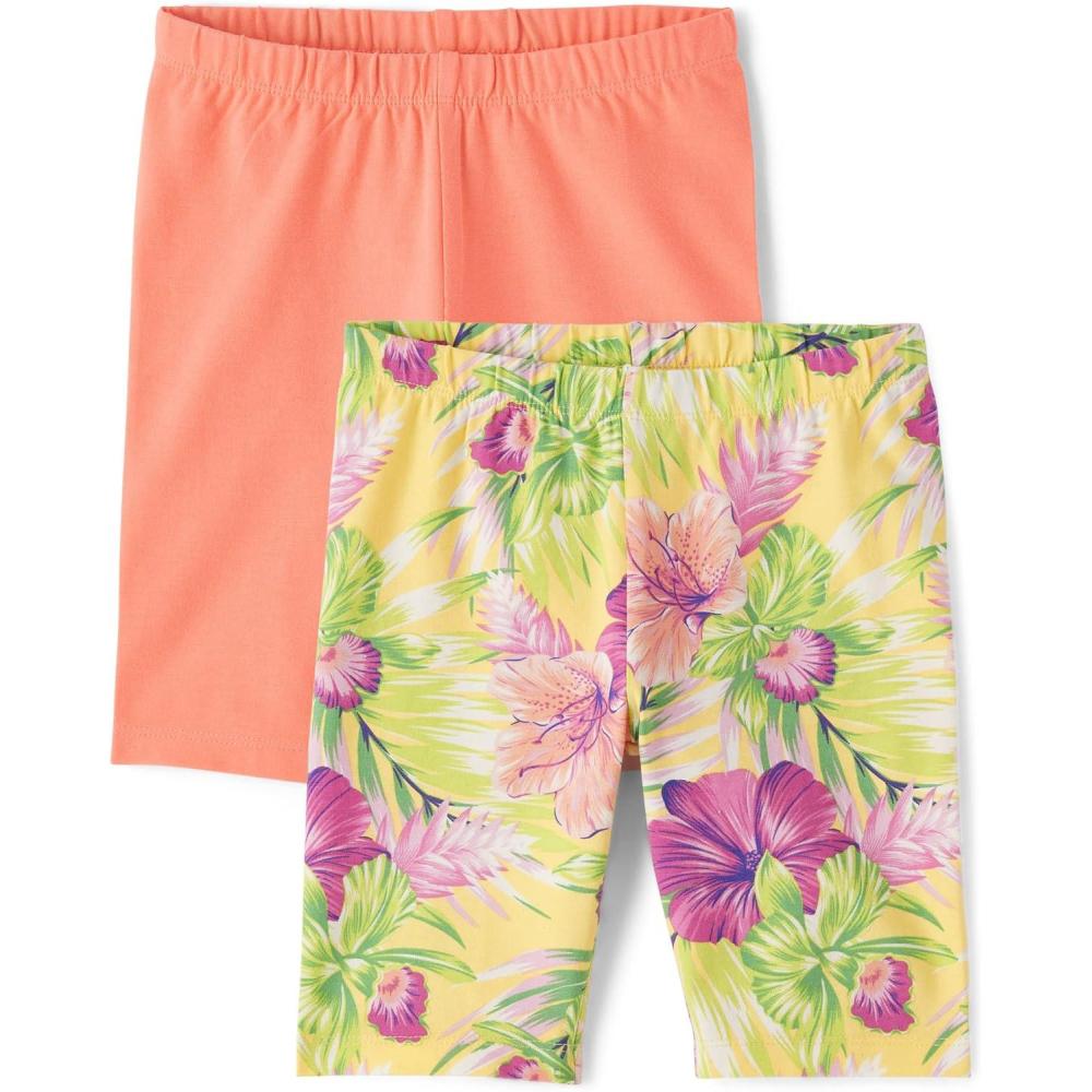 imageThe Childrens Place Girls Solid Bike ShortsOrangeYellow Tropical 2pack