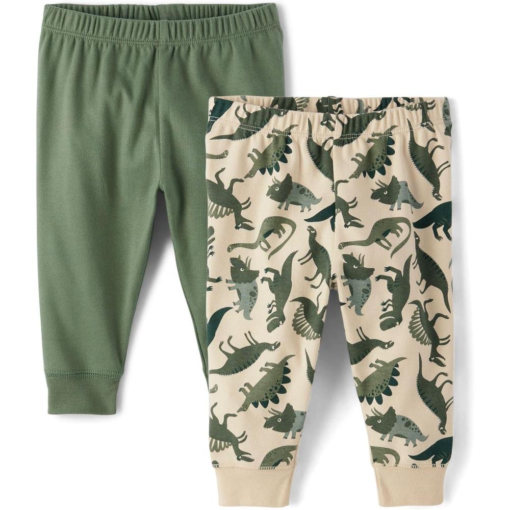 imageThe Childrens Place babyboys Cotton PantsDinoGreen 2pack