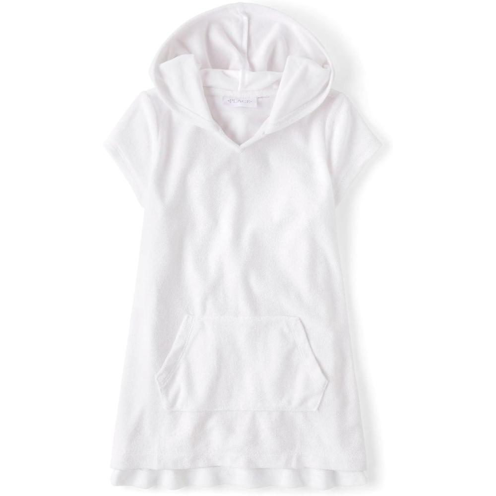 imageThe Childrens Place girls Hooded Swim CoverupsWhite Terry