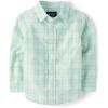 The Children’s Place Big Boys’ Long Sleeve Poplin Button Down Shirt(Mint Plaid)