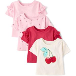 The Children’s Place Baby-Girls and Toddler Short Sleeve Everyday Casual Knit Shirt(Cherries 4-pack)