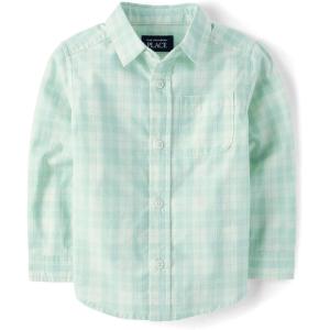 The Children’s Place Big Boys’ Long Sleeve Poplin Button Down Shirt(Mint Plaid)