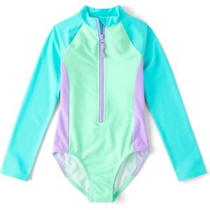 The Children’s Place Girls Long Sleeve Half Zip One Piece Rashguard Swimsuit(Neon Mint)