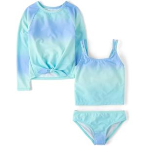 The Children’s Place Girls Rashguard and Swimsuit Set(Seagrove Ombre 3-piece)