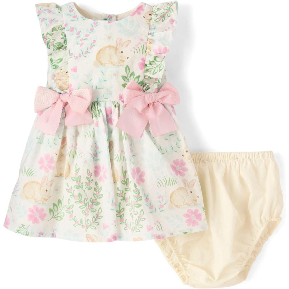 imageThe Childrens Place BabyGirls and Newborn Casual Short Sleeve Dress with Diaper CoverWhite Daisy Bunny