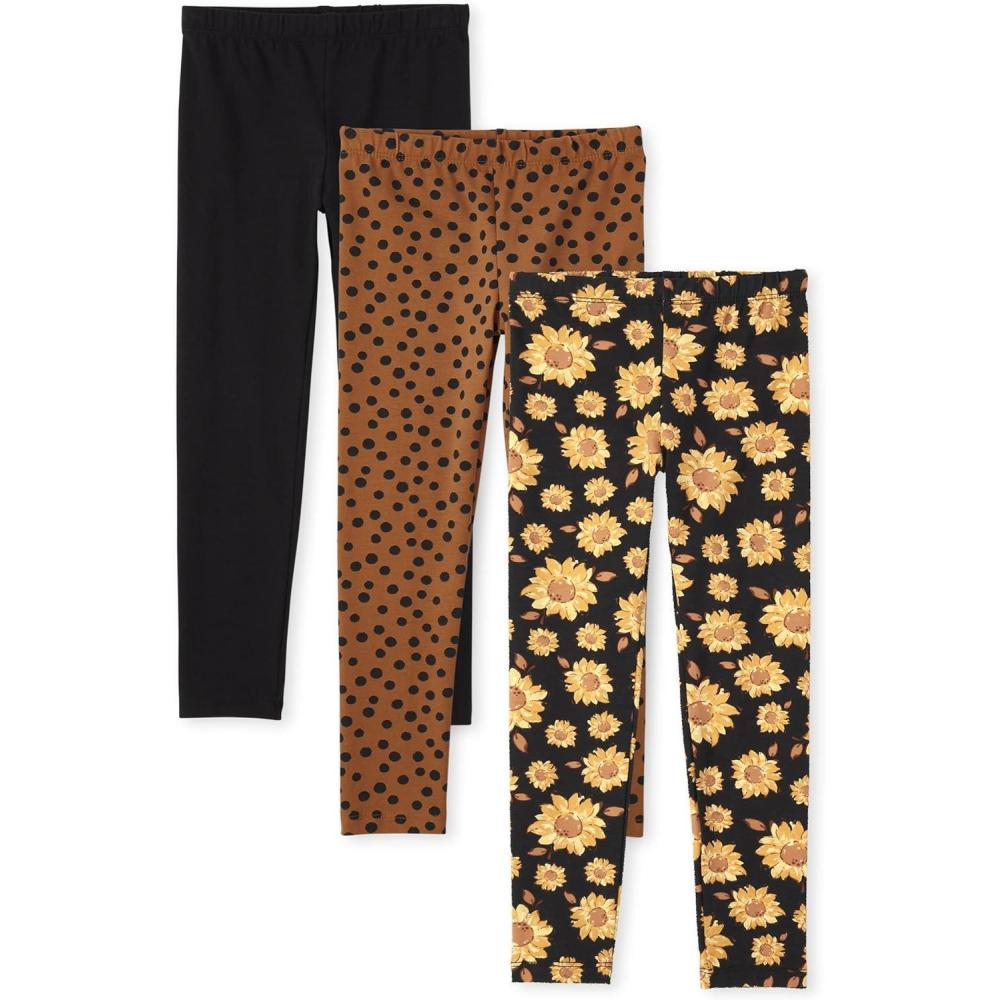 imageThe Childrens Place Big Girls Fashion Leggings Heather Grey 47827 Pack of 2 Large1012Black SpottedSunflowers 3pack