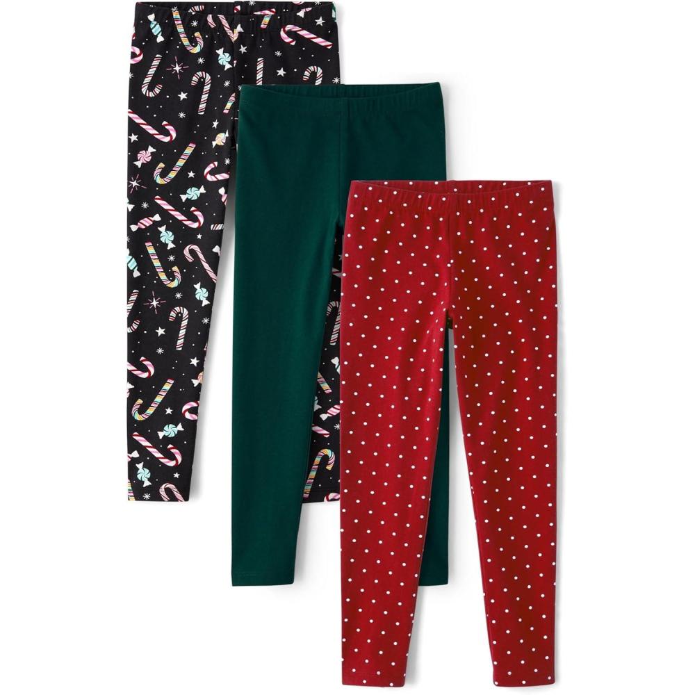 imageThe Childrens Place Big Girls Fashion Leggings Heather Grey 47827 Pack of 2 Large1012Candy CaneGreenRed