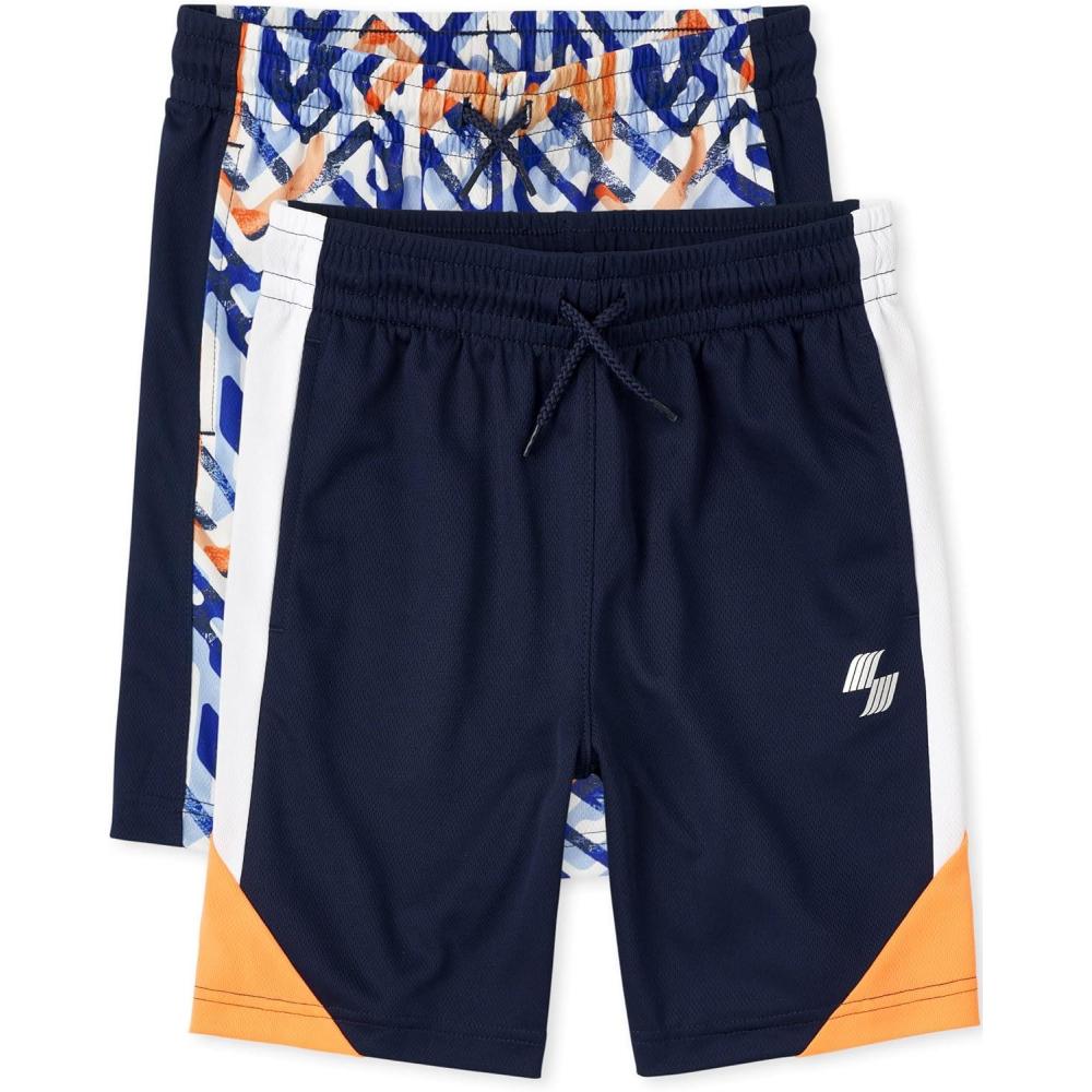 imageThe Childrens Place Boys Performance Basketball ShortsOrgBlu Multi 2pack