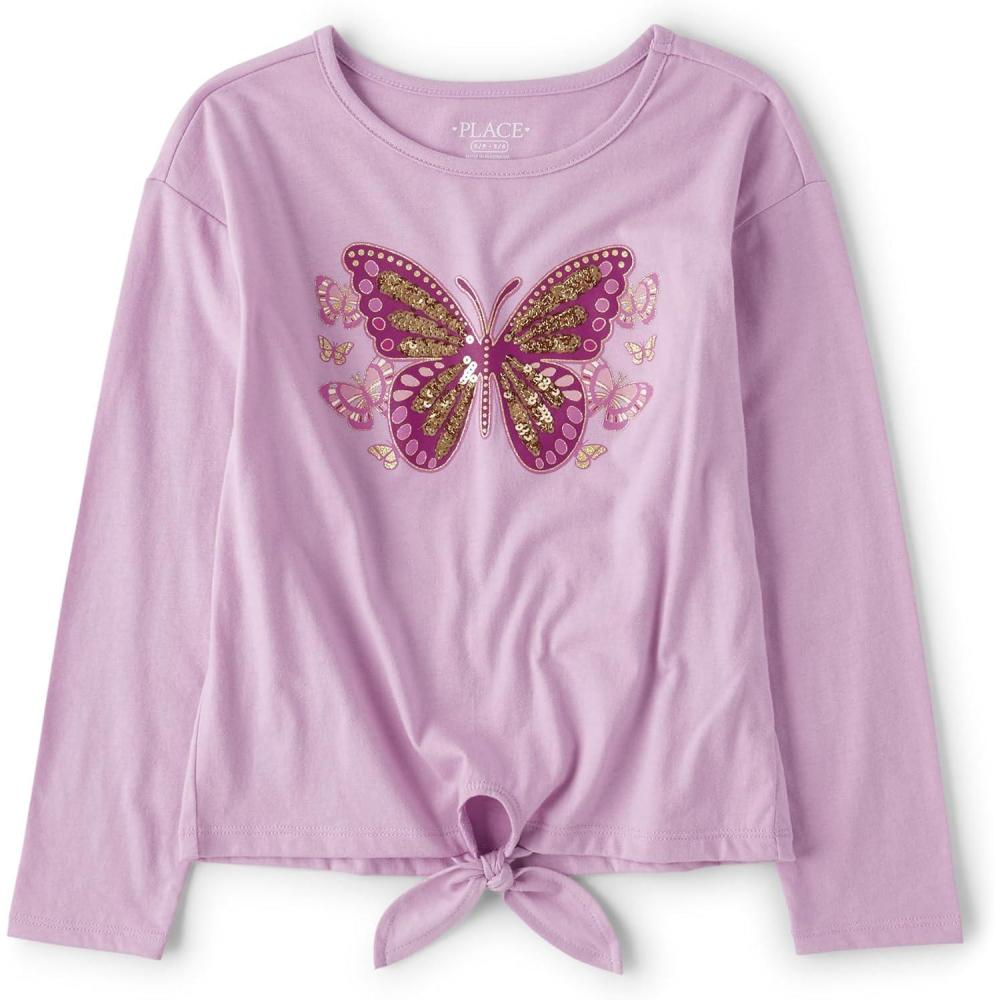 imageThe Childrens Place Girls Long Sleeve Knit Tie Front TopLilac Dust