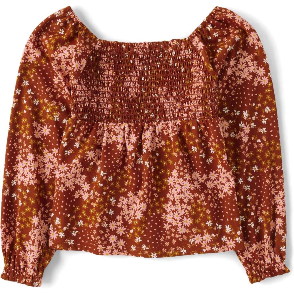 imageThe Childrens Place Girls Long Sleeve Smocked Peplum TopHot Spice